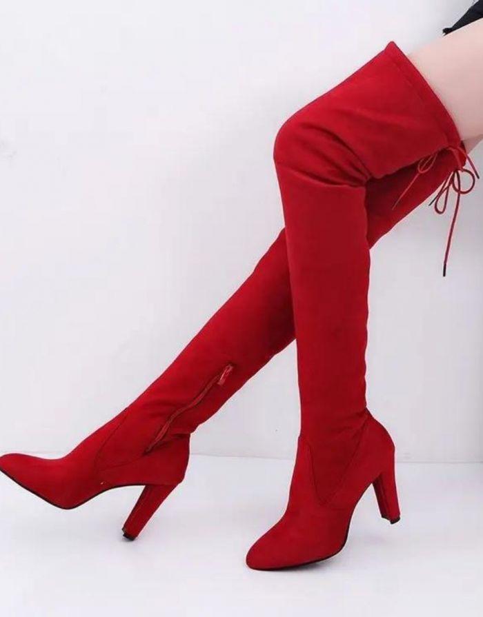 Bota Feminina Vermelha Over the knee Salto Grosso