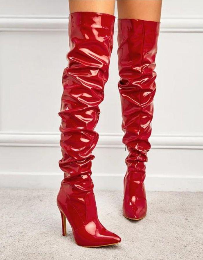 Bota Feminina Vermelha Slouch Over The Knee