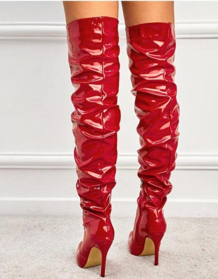 Bota Feminina Vermelha Slouch Over The Knee