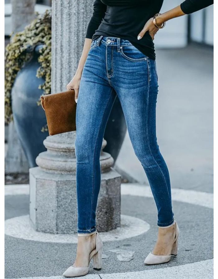 Calça Azul Jeans Feminina Skinny Cintura Média
