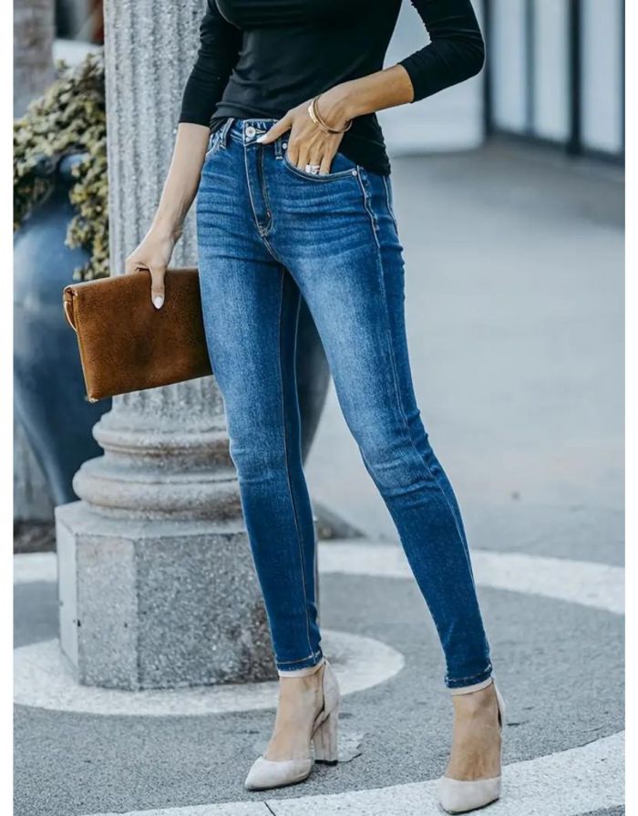 Calça Azul Jeans Feminina Skinny Cintura Média