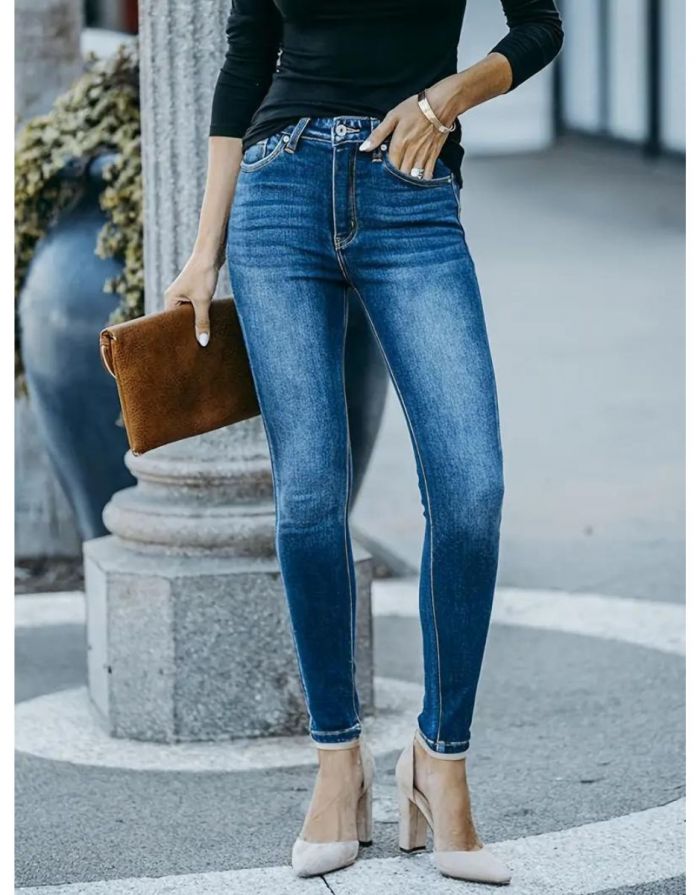 Calça Azul Jeans Feminina Skinny Cintura Média