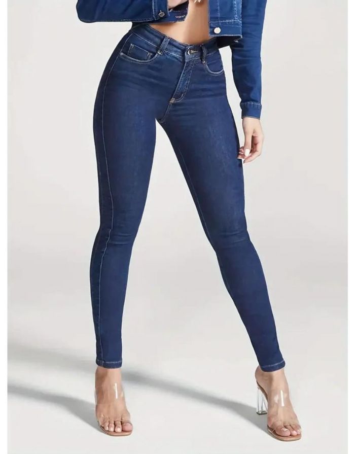 Calça Azul Marinho Jeans Feminina Skinny Detalhe Laterais