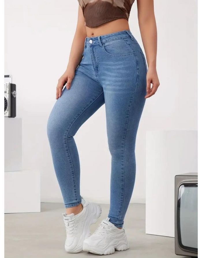Calça Jeans Azul Claro Feminina Skinny Lavadas