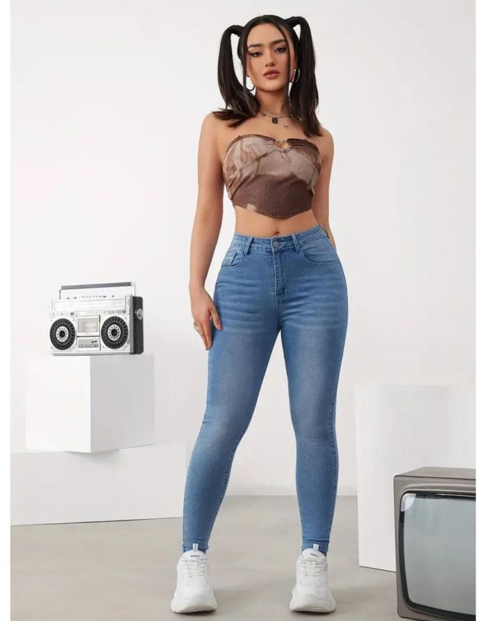 Calça Jeans Azul Claro Feminina Skinny Lavadas