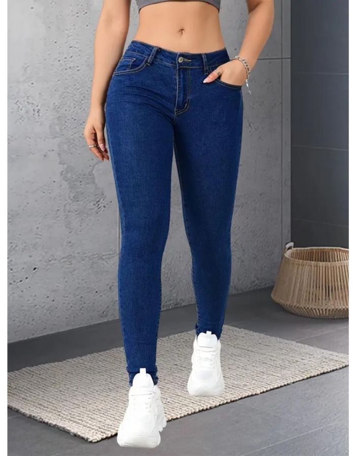 Calça Jeans Azul Feminina Casual Corte Slim