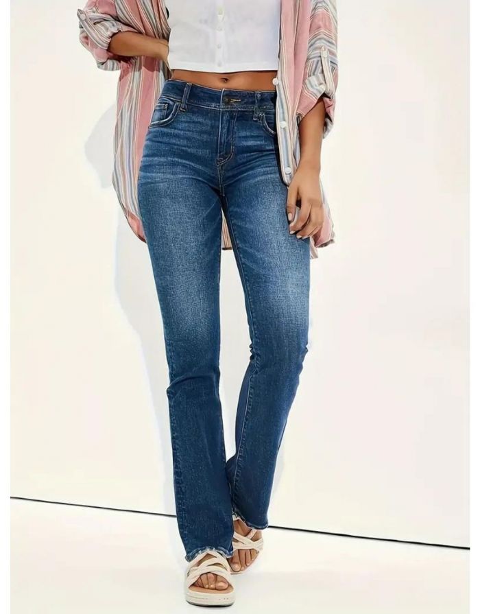 Calça Jeans Azul Feminina de Cintura Alta Retro