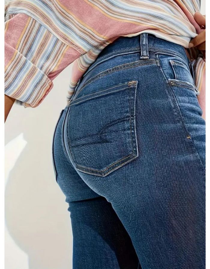 Calça Jeans Azul Feminina de Cintura Alta Retro