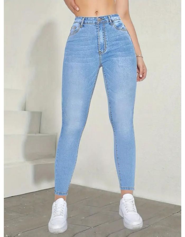 Calça Jeans Azul Feminina Skinny De Cintura