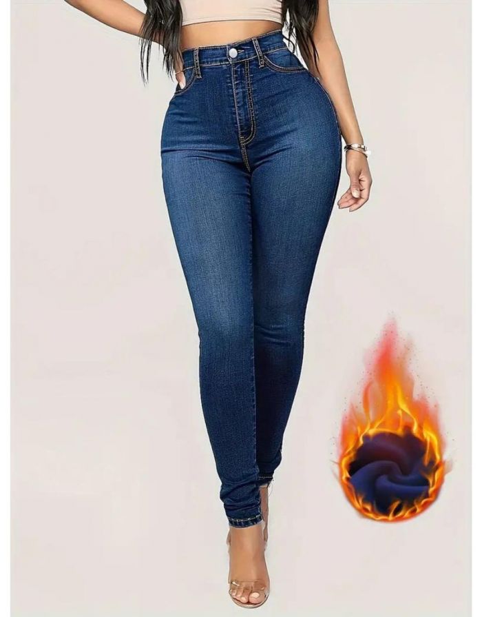 Calça Jeans Azul Marinho Feminina Forrada Pelúcia