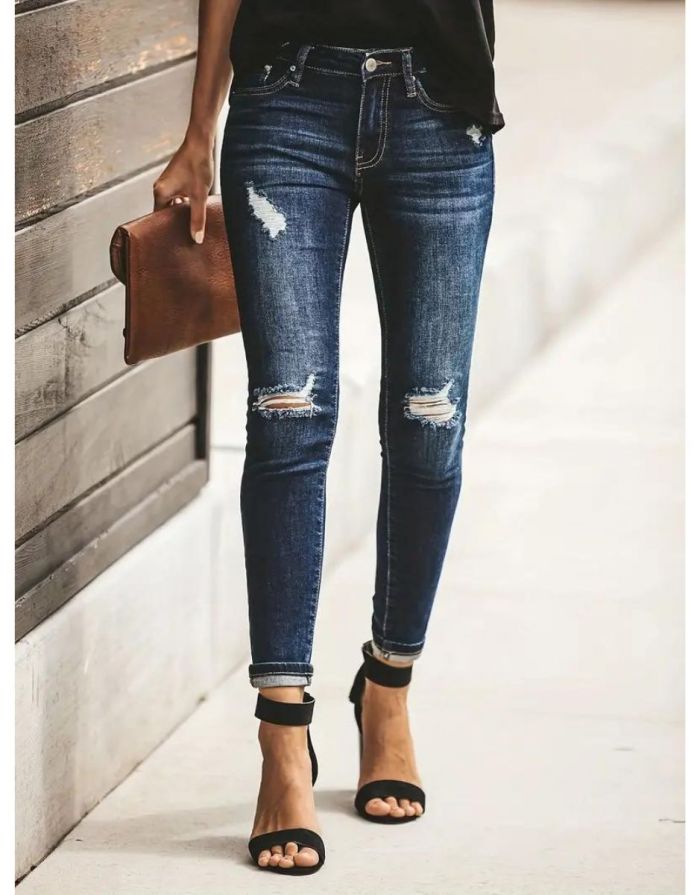 Calça Jeans Feminina Skinny Joelho Rasgado