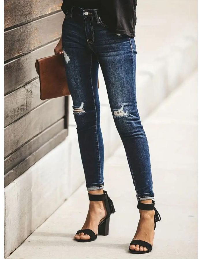 Calça Jeans Feminina Skinny Joelho Rasgado