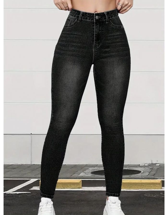 Calça Jeans Preta Feminina Ganga Skinny de Cintura Alta