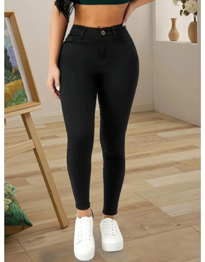 Calça Preta Jeans Feminina Skinny Versátel Slim Fit