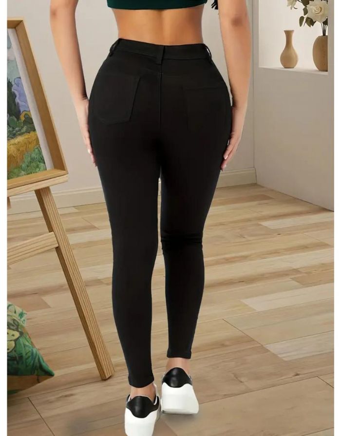 Calça Preta Jeans Feminina Skinny Versátel Slim Fit