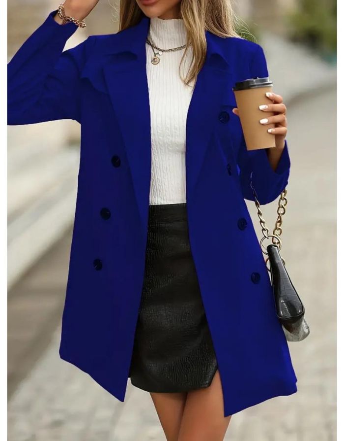 Casaco Azul Feminino Trench Duplo Botões com Cinto