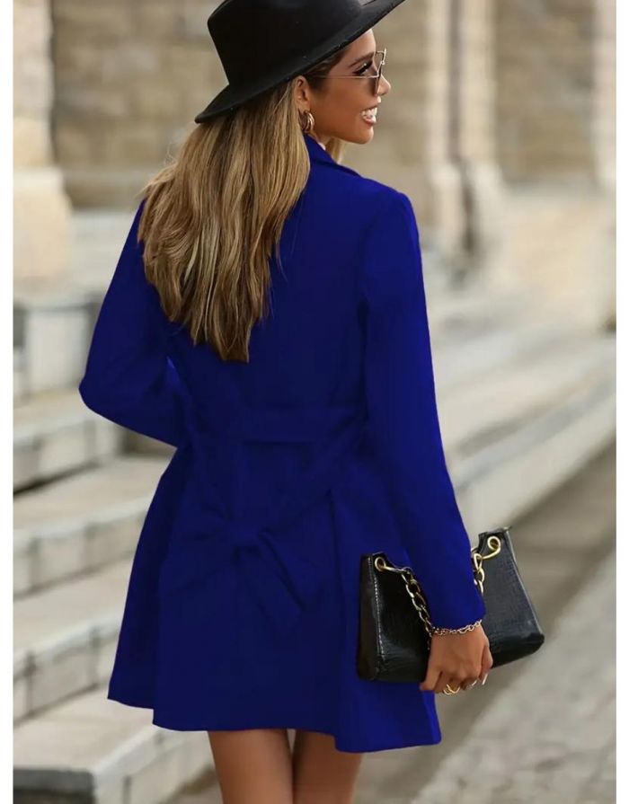 Casaco Azul Feminino Trench Duplo Botões com Cinto