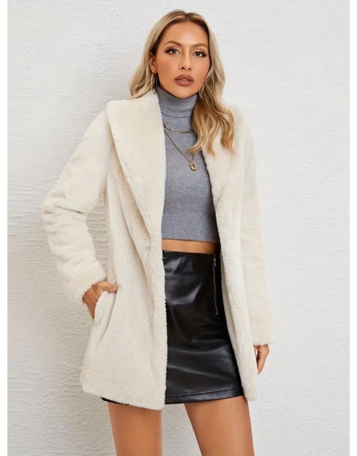 Casaco Bege Feminino Casual Frente Aberta
