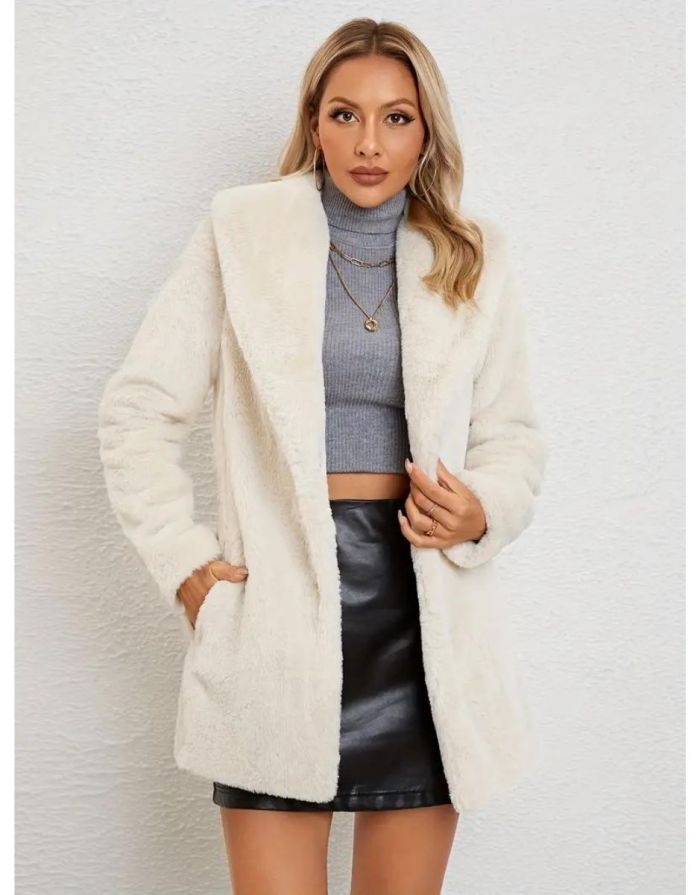 Casaco Bege Feminino Casual Frente Aberta