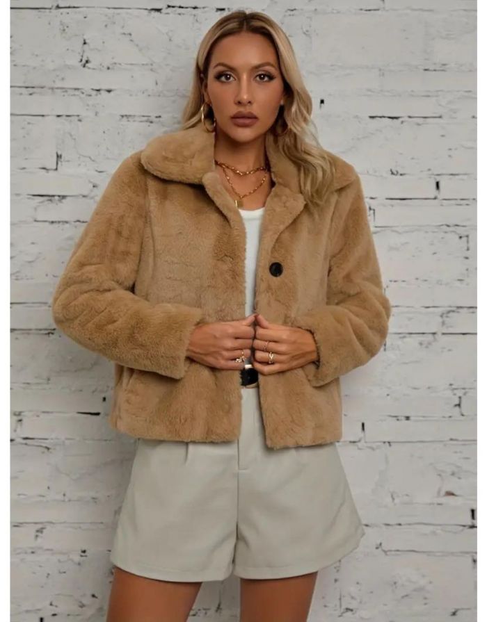 Casaco Bege Feminino Teddy Pele Fake