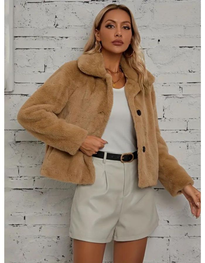 Casaco Bege Feminino Teddy Pele Fake