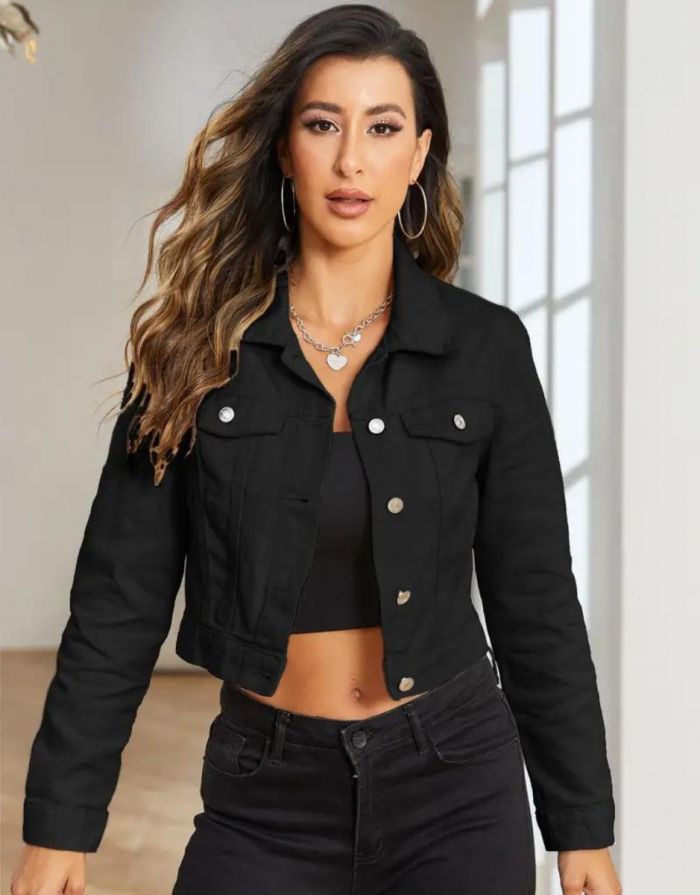 Jaqueta Jeans Preta Feminina Carolina