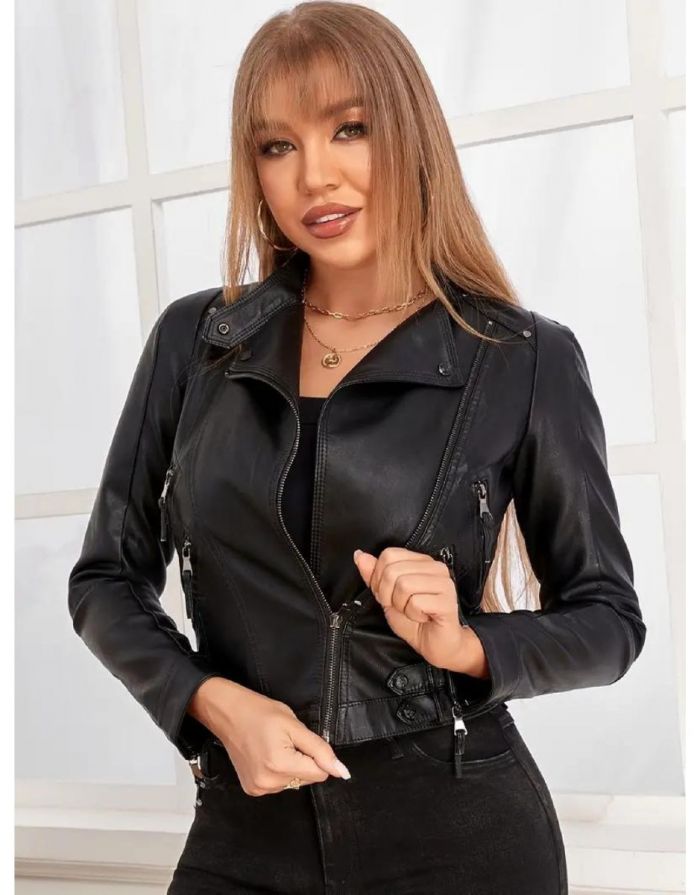 Couro Feminina Jaqueta De Couro Para Moto Custom Jaqueta