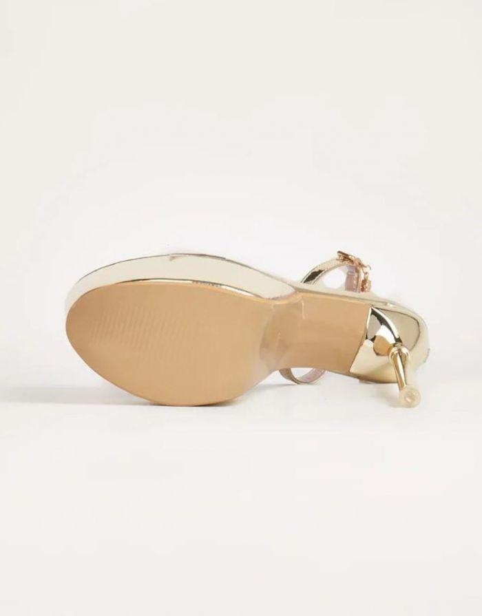 Sandália Feminina Dourada transparente Aberto Peep Toe