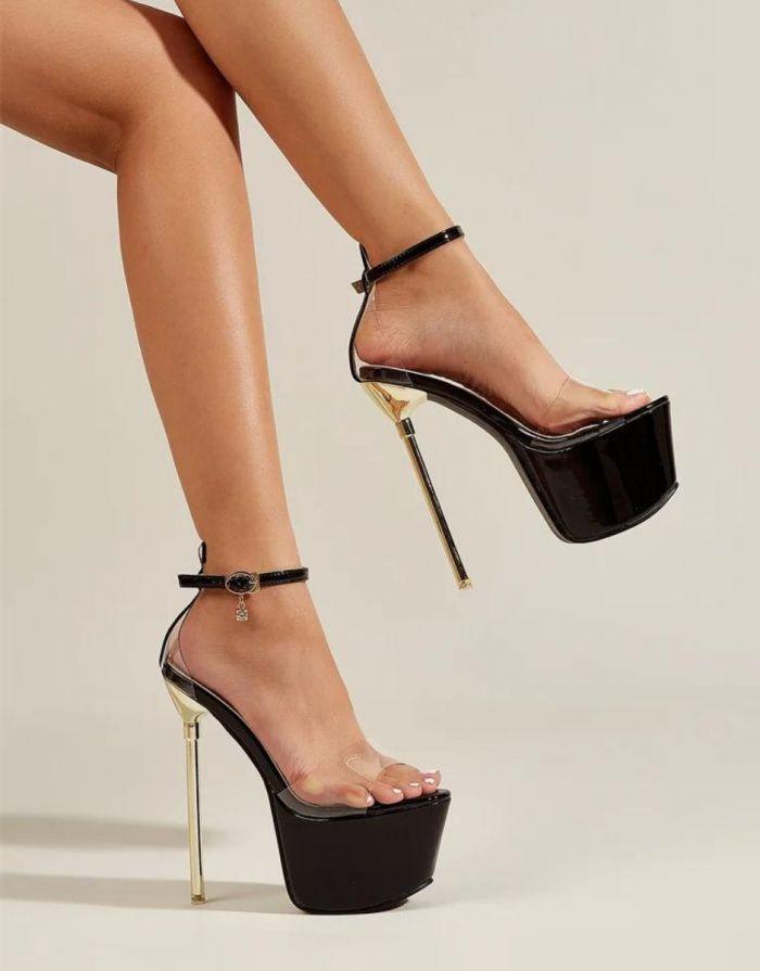 Sandália Feminina Preta Transparente Aberto Peep Toe