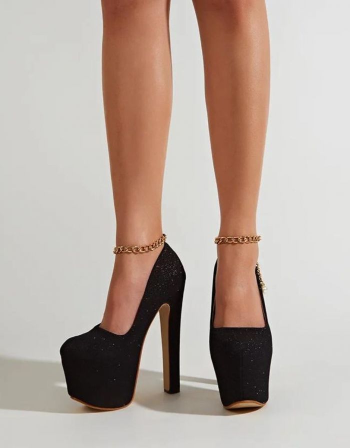 Sapato Feminino Preto Corrente Tornozelo