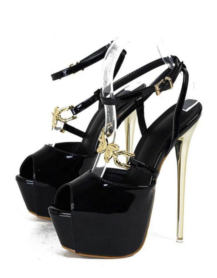 Sapato Feminino Preto Peep Toe Alça Borboleta