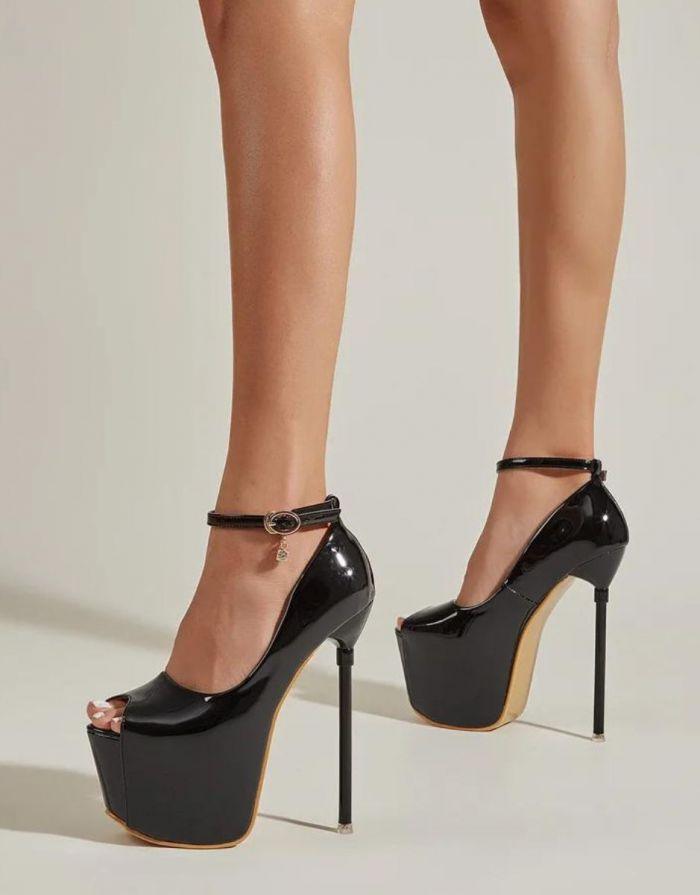Sapato Feminino Preto Peep Toe Plataforma