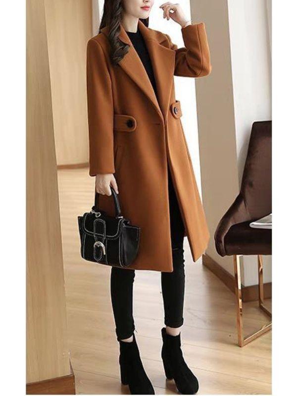 Sobretudo Feminino Marrom de Lã Slim