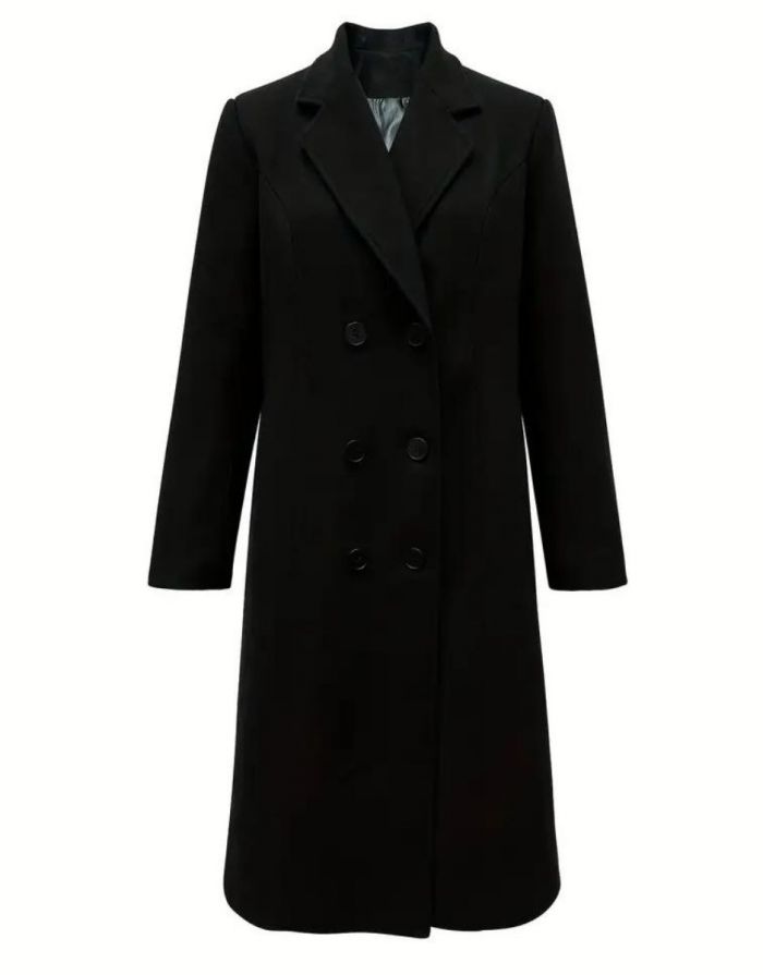 Sobretudo Preto Feminino Lapela Dupla Midi