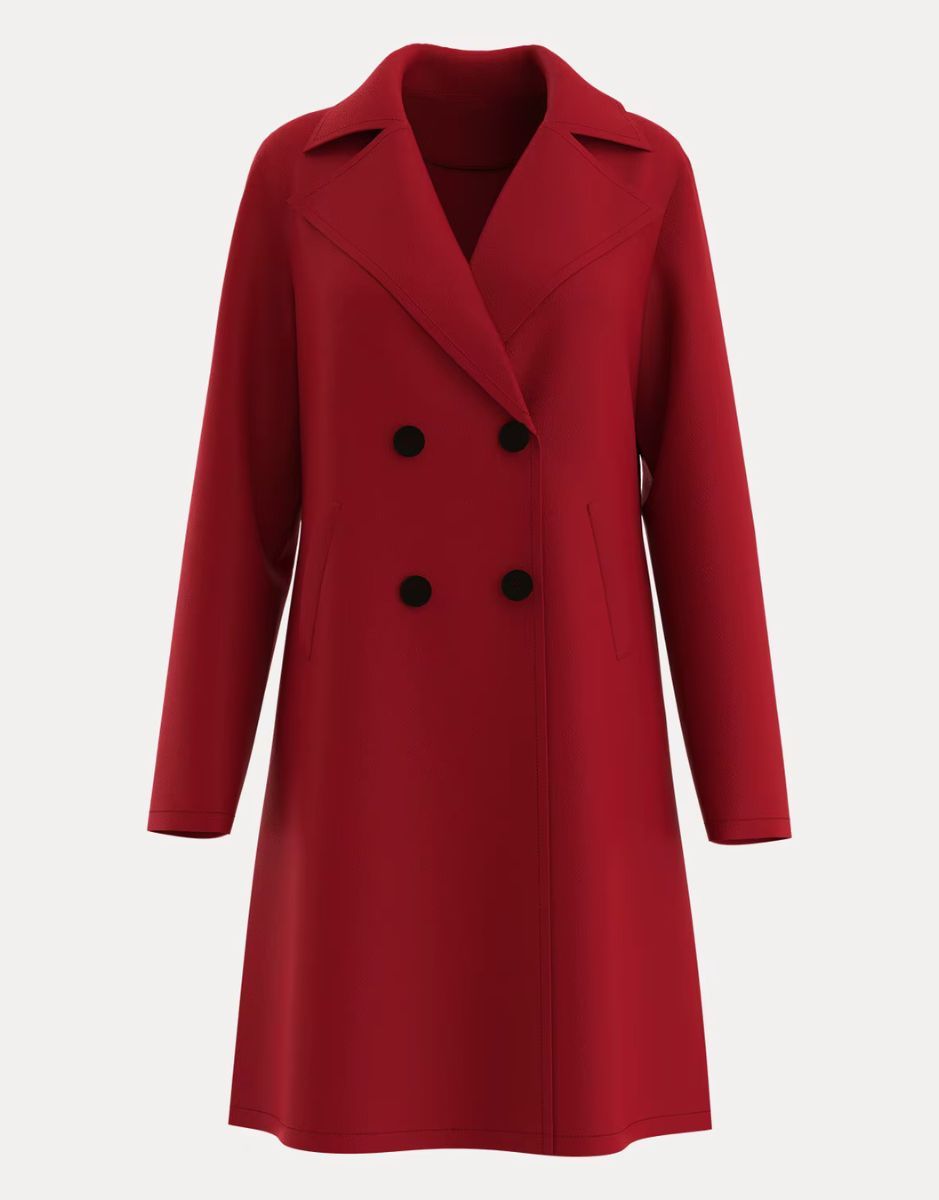 Sobretudo Vermelho Feminino Duplo Botões Liso