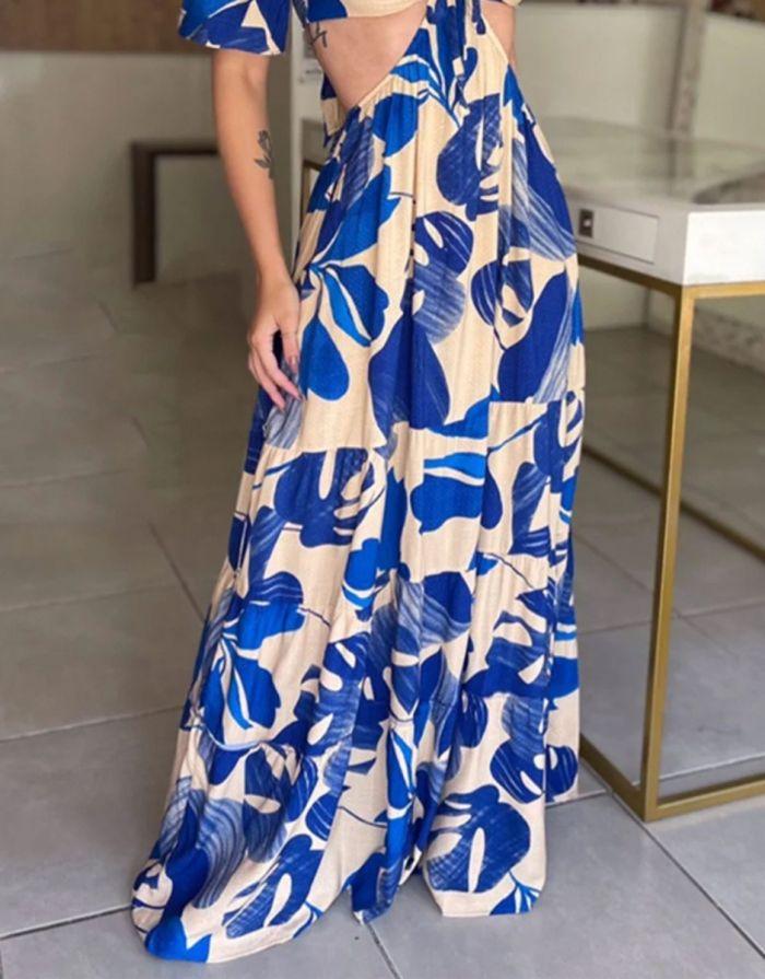 Vestido Azul Longo Estampa Zoe