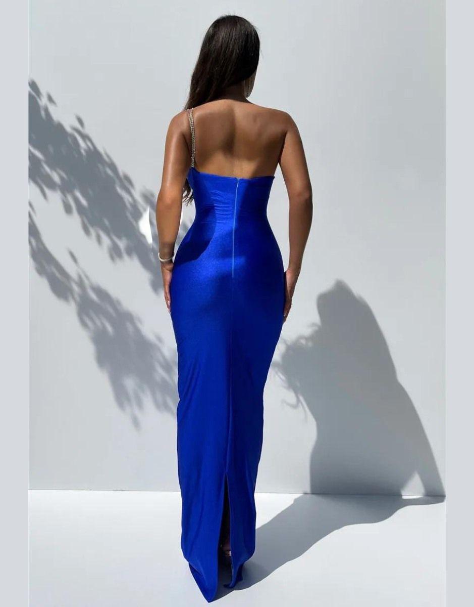 Vestido Azul Longo Ombro Só