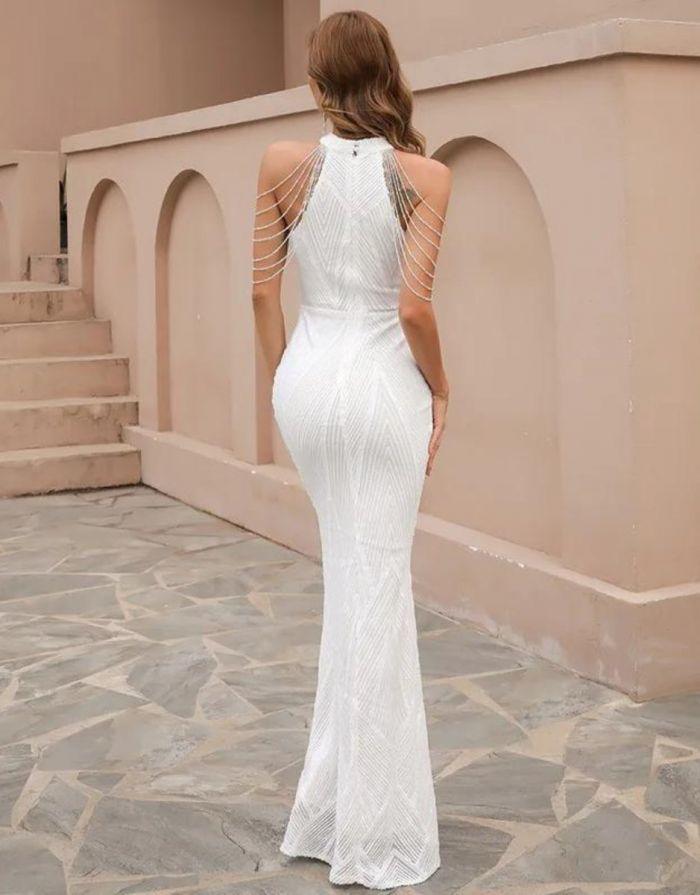 Vestido Branco Longo Cauda de Sereia
