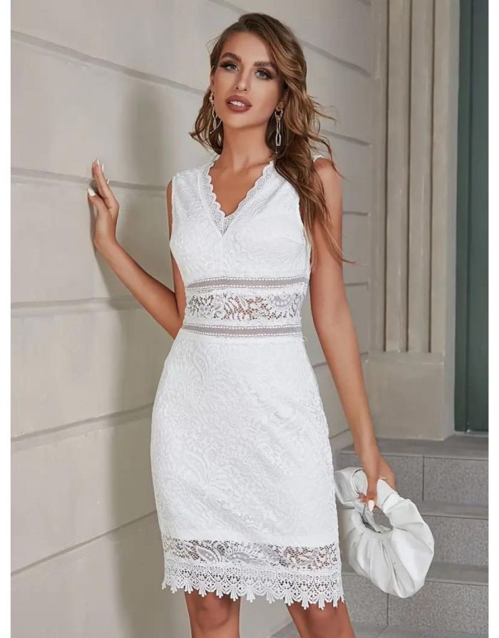 Vestido Branco Sobreposição De Renda Guipure