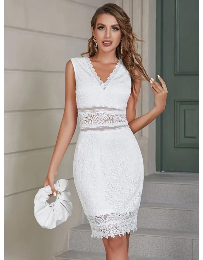 Vestido Branco Sobreposição De Renda Guipure