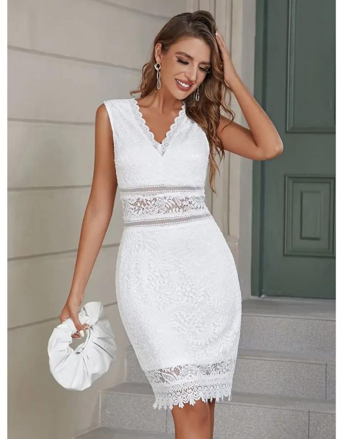 Vestido Branco Sobreposição De Renda Guipure