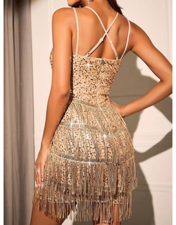 Vestido Champagne Lary Franja