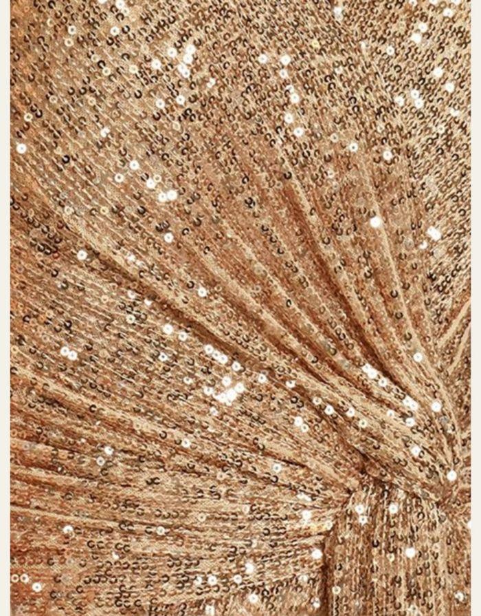 Vestido Champagne Longo Lantejoula Gola V