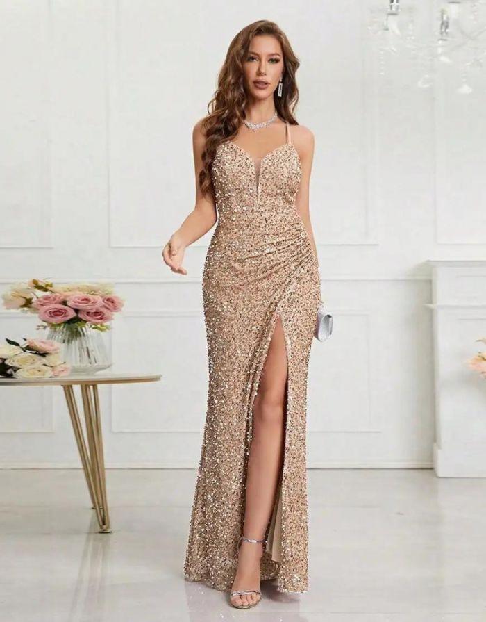 Vestido Champanhe Longo Louise