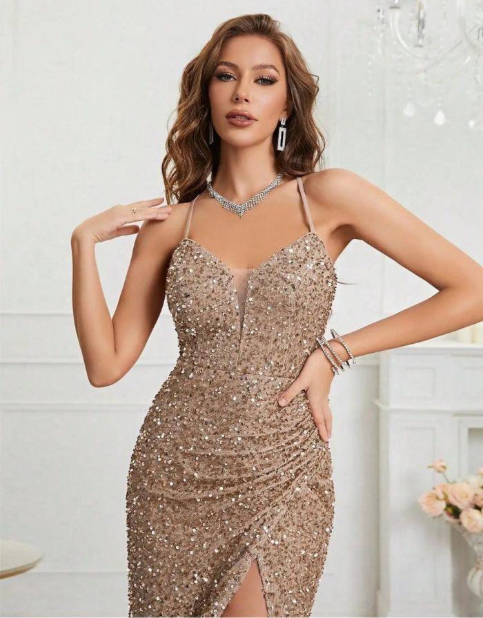 Vestido Champanhe Longo Louise