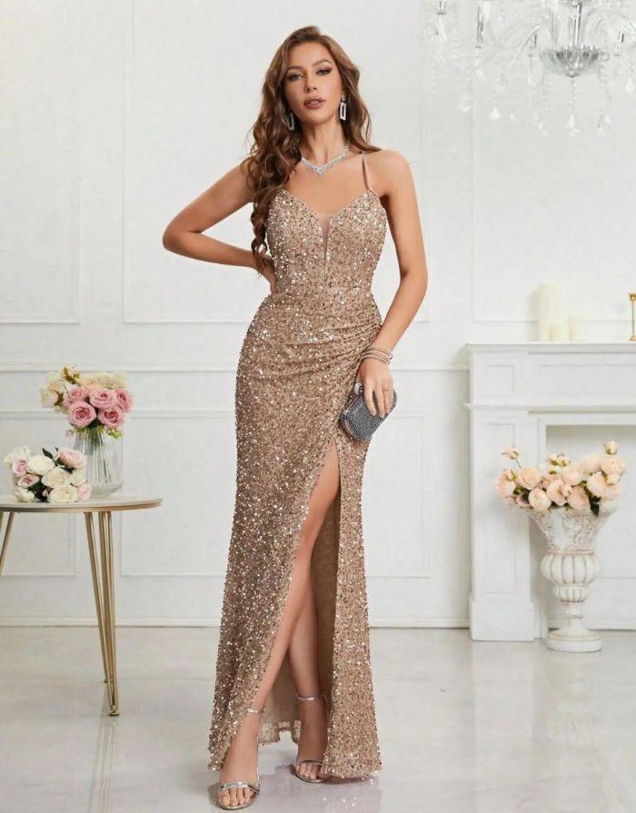 Vestido Champanhe Longo Louise