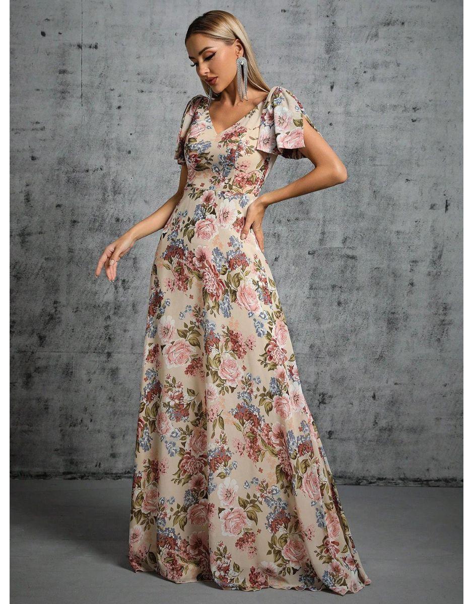 Vestido Duose Longo Chiffon com Arco Impresso