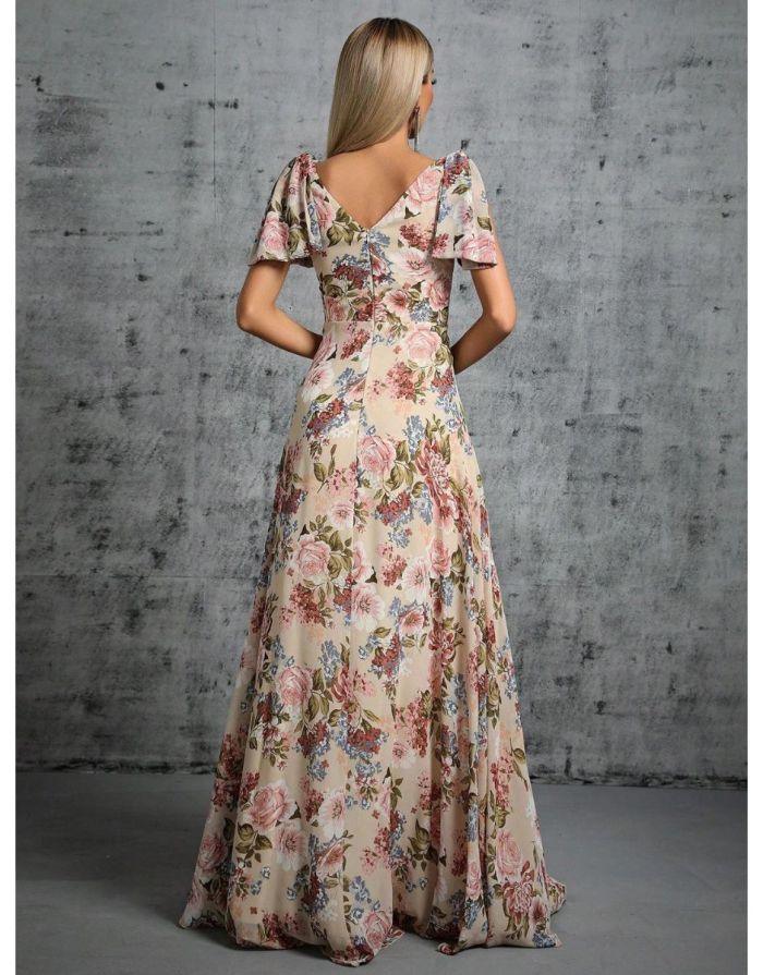 Vestido Duose Longo Chiffon com Arco Impresso