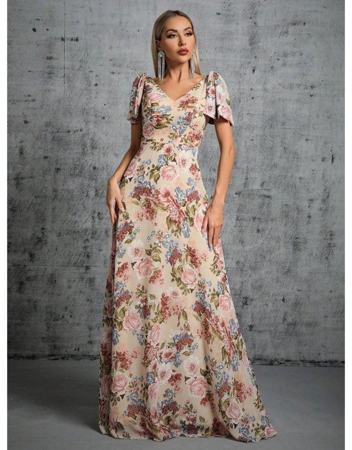 Vestido Duose Longo Chiffon com Arco Impresso