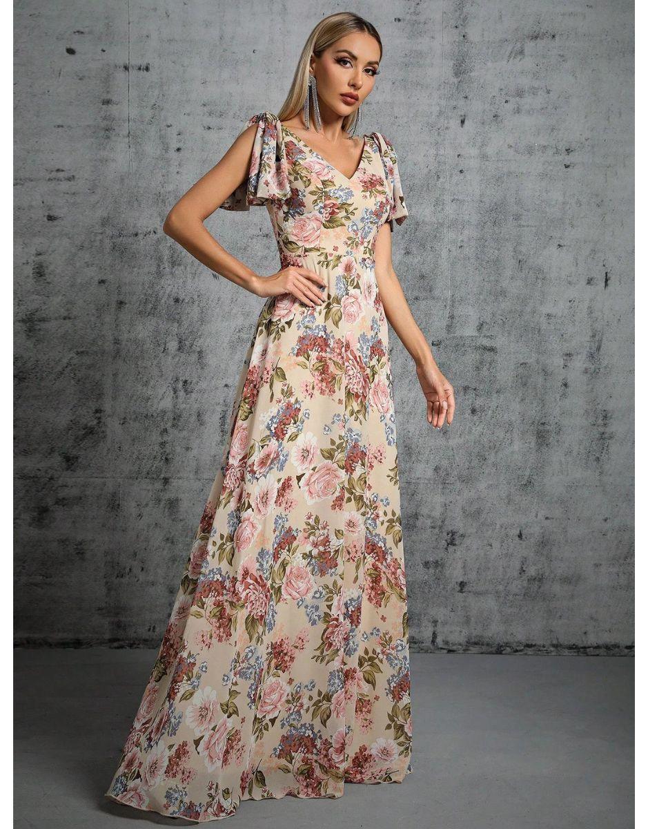 Vestido Duose Longo Chiffon com Arco Impresso